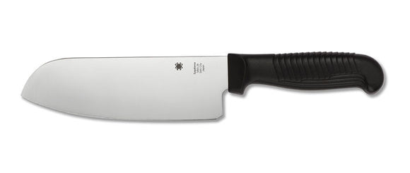 Spyderco k08pbk santoku plain edge black handle fixed blade knife.