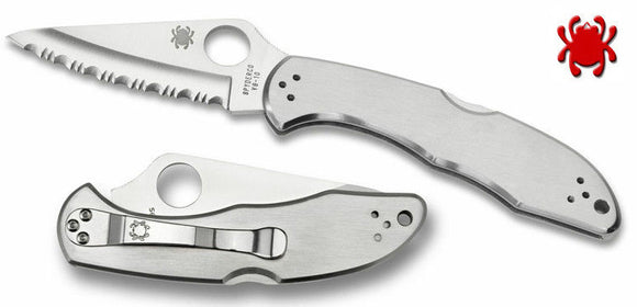 Spyderco c11s delica stainless serrated edge vg10 steel folding knife.