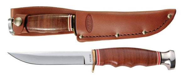 KABAR 1232 WORKING HUNTER LEATHER STACK FIXED BLADE KNIFE WITH LEATHER SHEATH