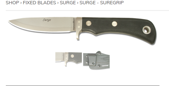 DIAMOND BLADE KNIVES 00295FG PRO SERIES SURGE SUREGIP FIXED BLADE KNIFE W/SHEATH