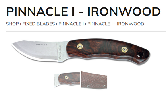 DIAMONDBLADE KNIVES 00082FG PINNACLE I IRONWOOD FIXED BLADE KNIFE WITH SHEATH