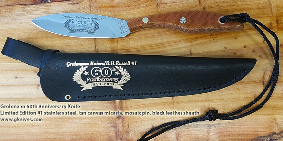 GROHMANN 60TH ANNIVERSARY MICARTA HANDLE FIXED BLADE KNIFE WITH SHEATH