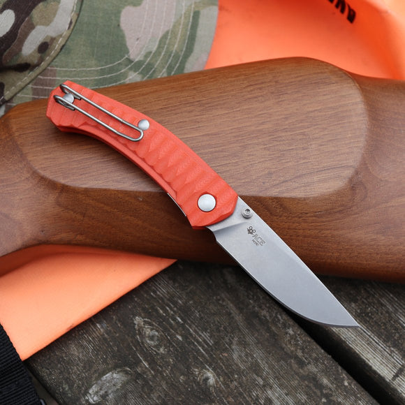 GIANT MOUSE ACE KNIVES IONA ORANGE G10 STONE WASH M390 STEEL FOLDING KNIFE.