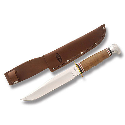 KABAR 1236 LEATHER HANDLE BOWIE FIXED BLADE KNIFE W/SHEATH