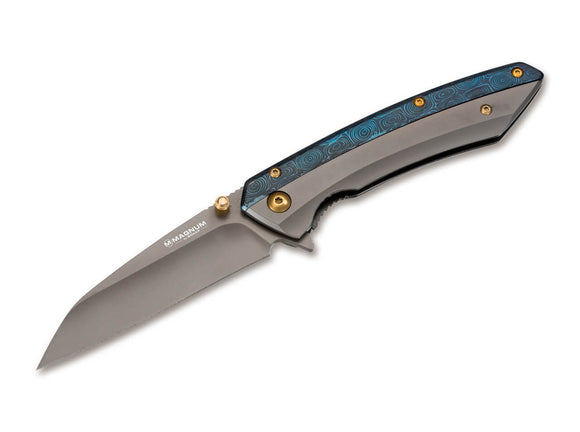 BOKER 01RY288 MAGNUM COBALT 440A STAINLESS HANDLE ASSISTED FOLDING KNIFE.